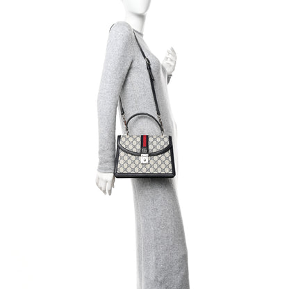 Gucci GG Supreme Monogram Textured Dollar Calfskin Web Small Ophidia Padlock Top Handle Bag Beige Blue 2 of 11