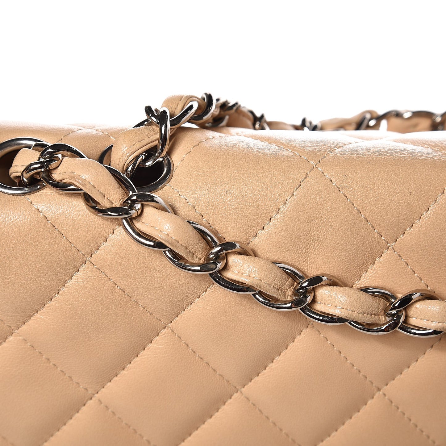 Lambskin Quilted Jumbo Single Flap Beige