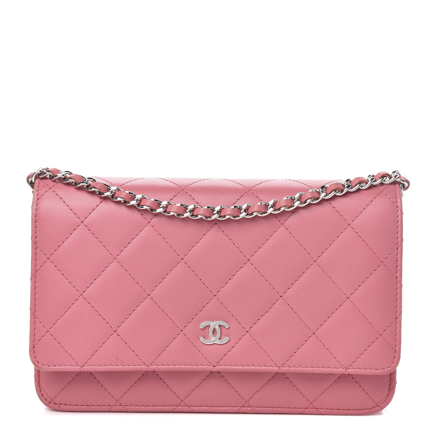 Lambskin Quilted Wallet On Chain WOC Pink