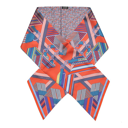 Hermes Silk Sangles en Zigzag Fleuries Maxi Twilly Corail Bleu Jaune 1 of 4