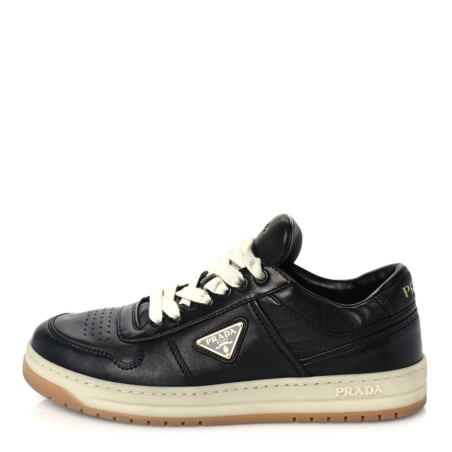 Prada Nappa Rois Triangle Womens Downtown Low Top 30mm Sneakers 37.5 Black White 1 of 7