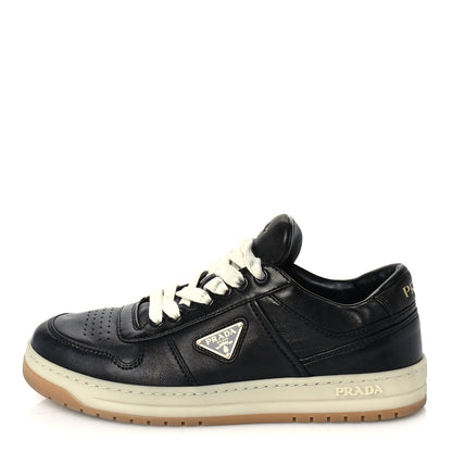 Prada Nappa Rois Triangle Womens Downtown Low Top 30mm Sneakers 37.5 Black White 1 of 7