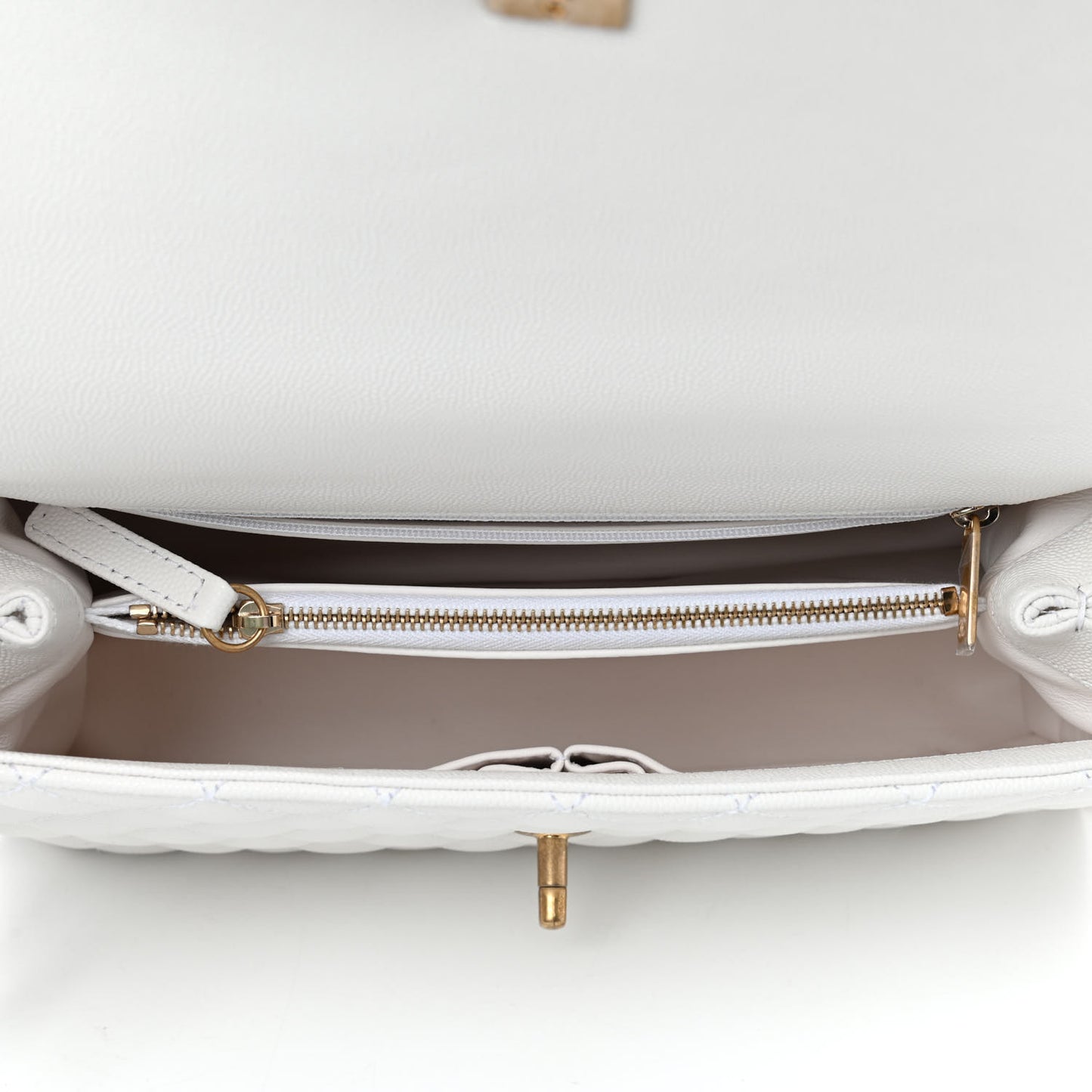 Caviar Lizard Quilted Small Coco Handle Flap White Beige