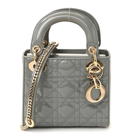 Patent Cannage Mini Lady Dior Grey Stone