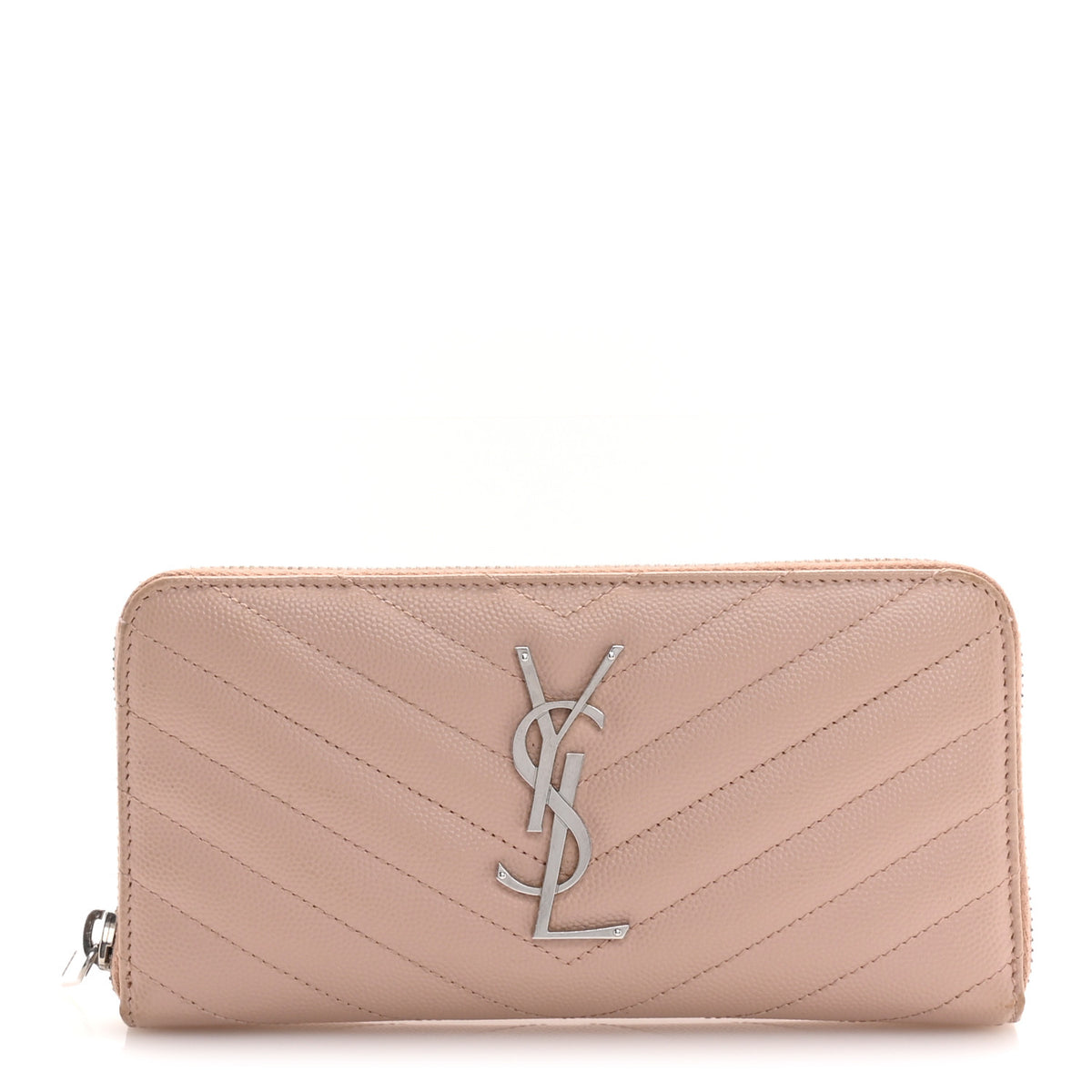 Saint Laurent Grain De Poudre Matelasse Chevron Monogram Zip Around Wallet Pink 1 of 7