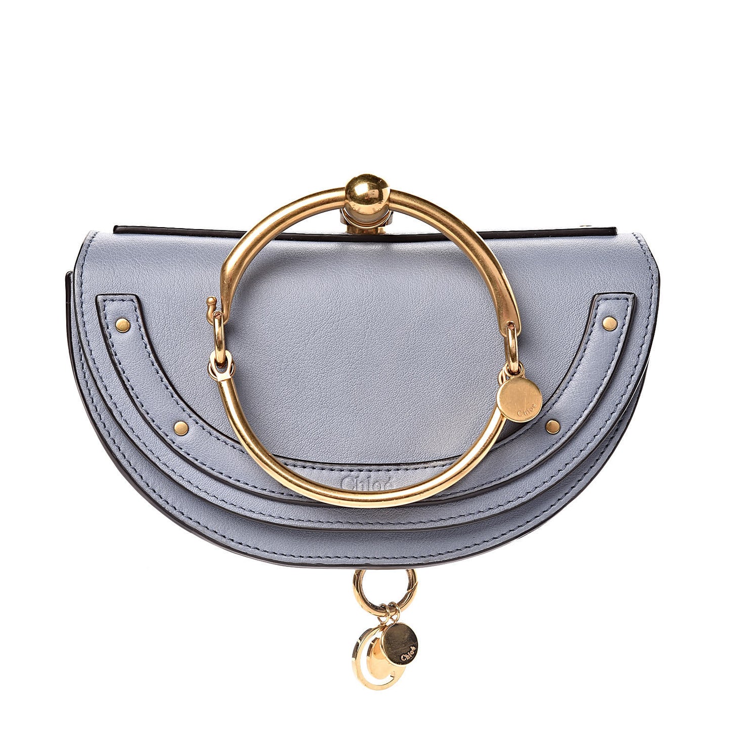 Calfskin Small Nile Bracelet Minaudiere Bag Washed Blue
