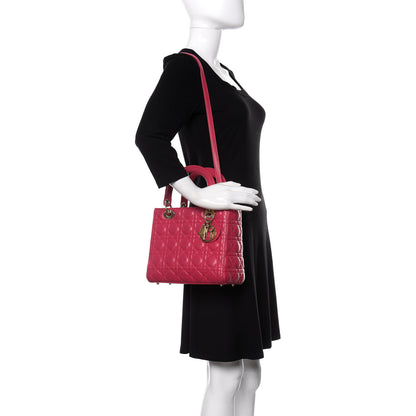 Christian Dior Lambskin Cannage Medium Lady Dior Fuchsia 2 of 10