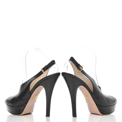 Prada Nappa Peep Toe Slingback Pumps 40.5 Black 5 of 10