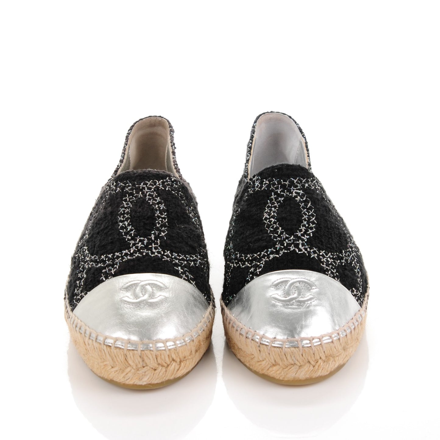 Tweed Lambskin CC Espadrilles 41 Black Silver
