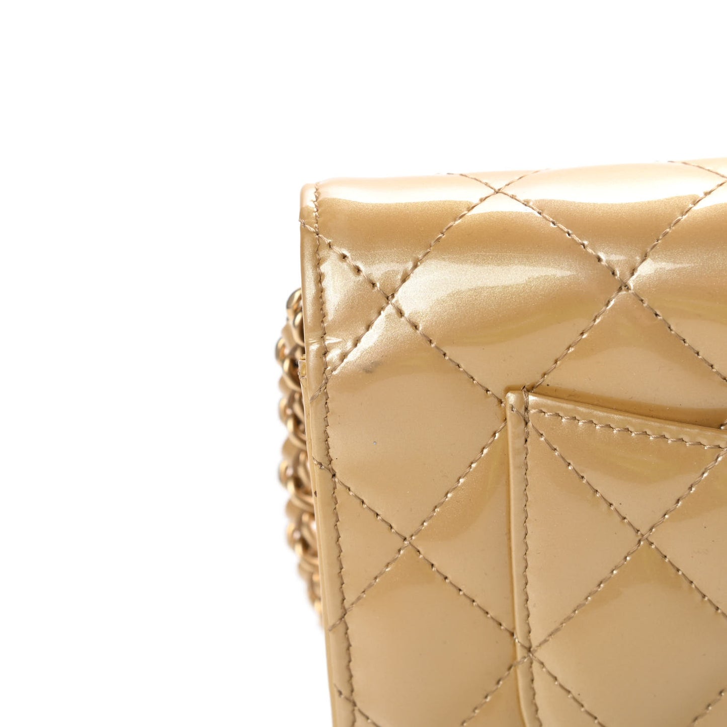 Metallic Patent Quilted Wallet On Chain WOC Gold