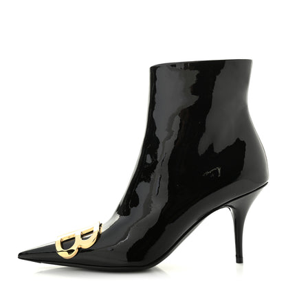 Balenciaga Patent BB Pointy Toe Ankle Booties 37 Black 1 of 8