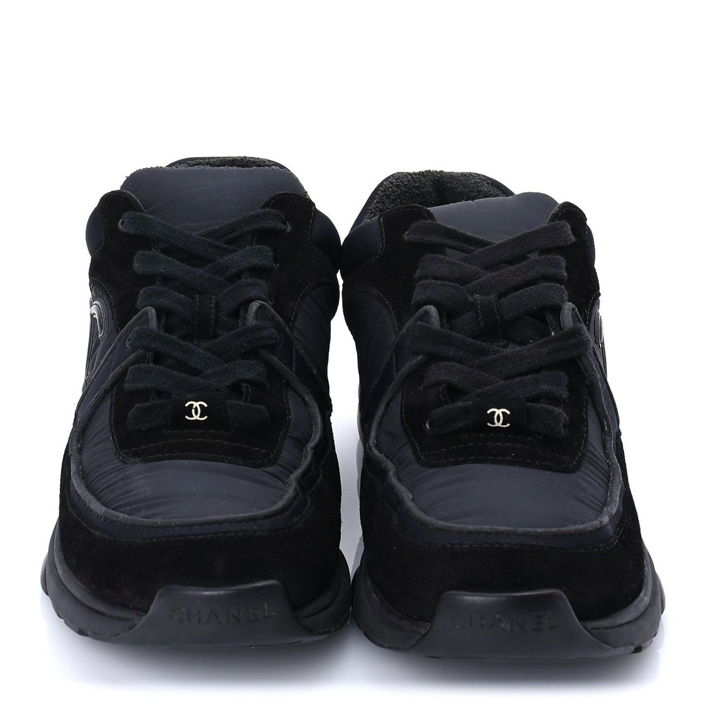 Fabric Calfskin Suede CC Sneakers 38 Black