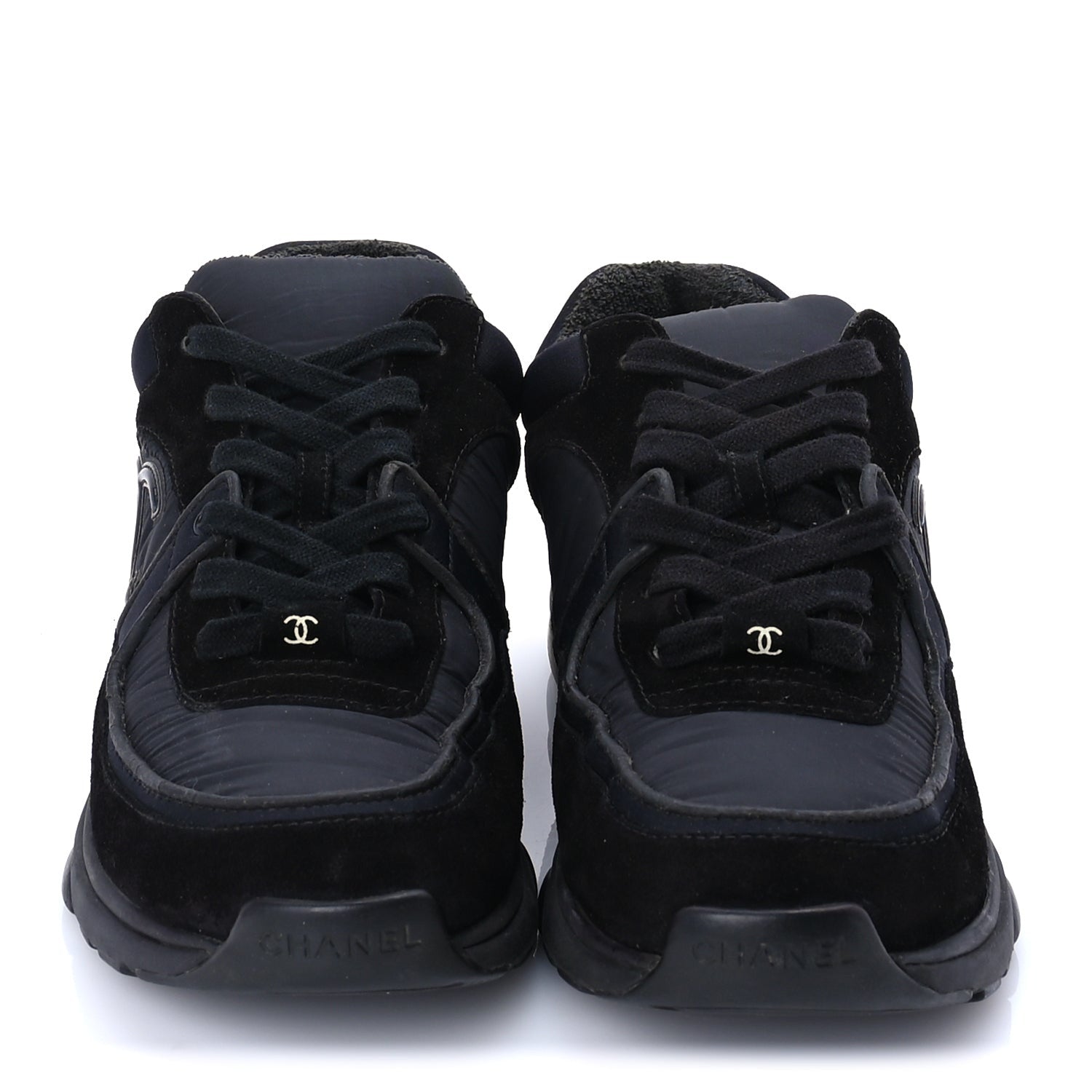 Chanel Fabric Calfskin Suede CC Sneakers 38 Black 3 of 7