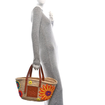 Loewe Raffia Floral Embroidered Medium Basket Tote Bag Natural Tan 2 of 11