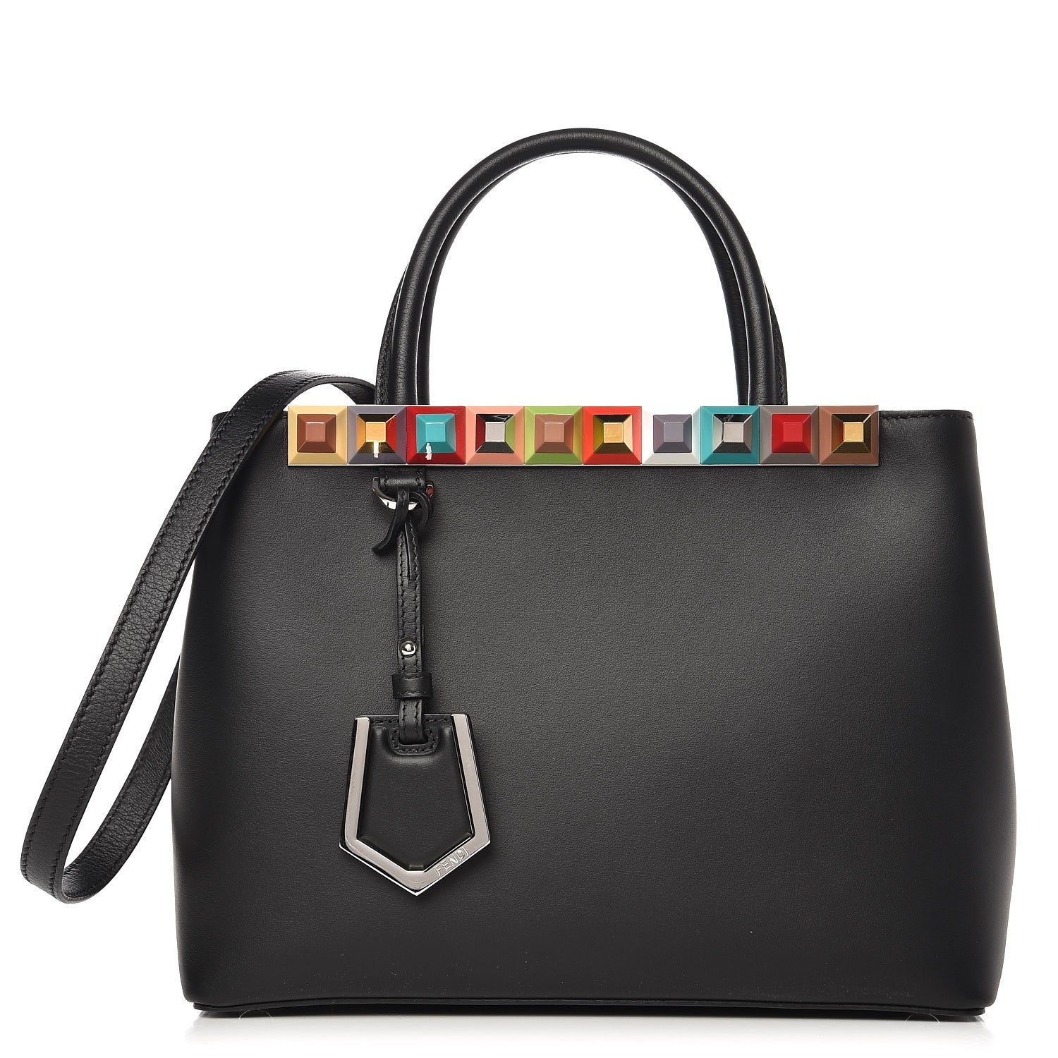 Fendi Vitello Baltico Dolce Studded Petite 2Jours Tote Black Multicolor 1 of 7