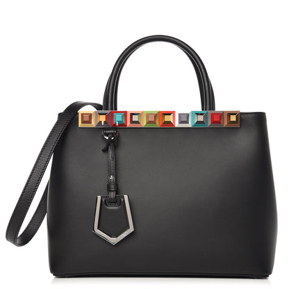 Fendi Vitello Baltico Dolce Studded Petite 2Jours Tote Black Multicolor 1 of 7