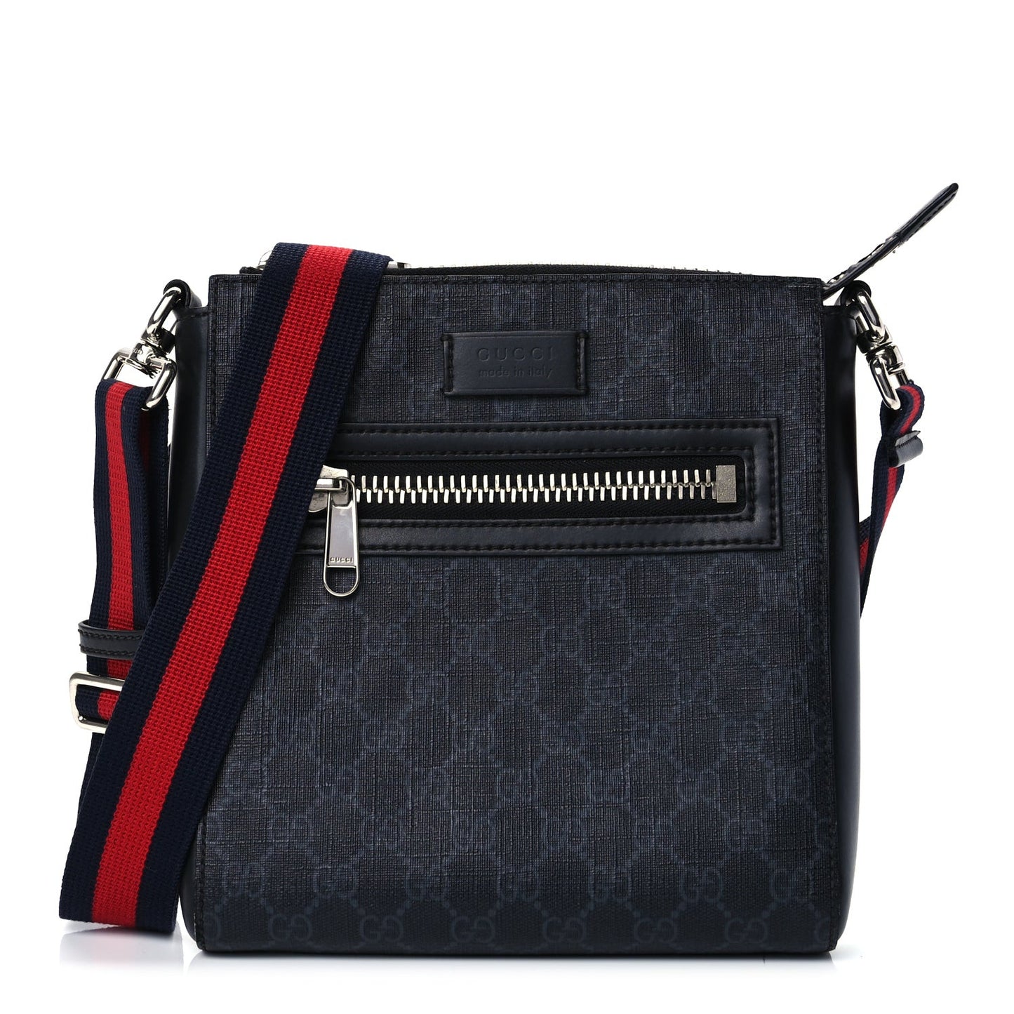 GG Supreme Monogram Web Small Flat Messenger Bag Black Grey