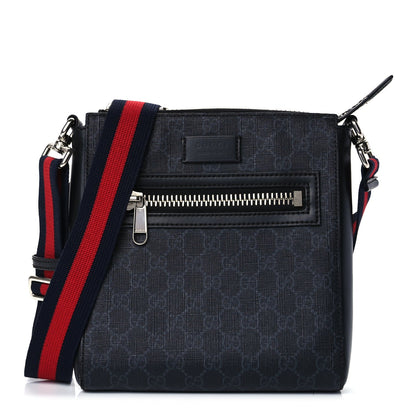 Gucci GG Supreme Monogram Web Small Flat Messenger Bag Black Grey 1 of 10