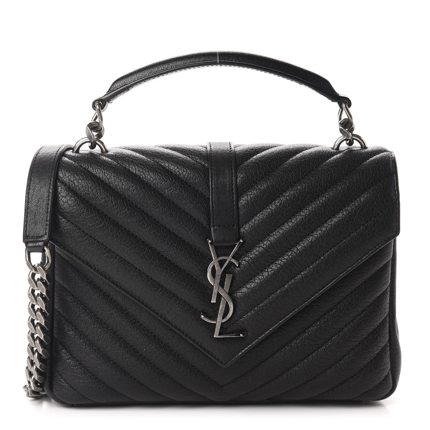 Saint Laurent Sheepskin Matelasse Chevron Monogram Medium College Bag Black 1 of 12