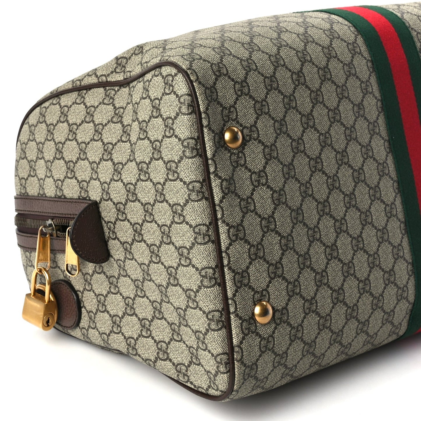 GG Supreme Monogram Textured Dollar Calfskin Web Medium Ophidia Carry-On Duffle Bag Beige Ebony New Acero