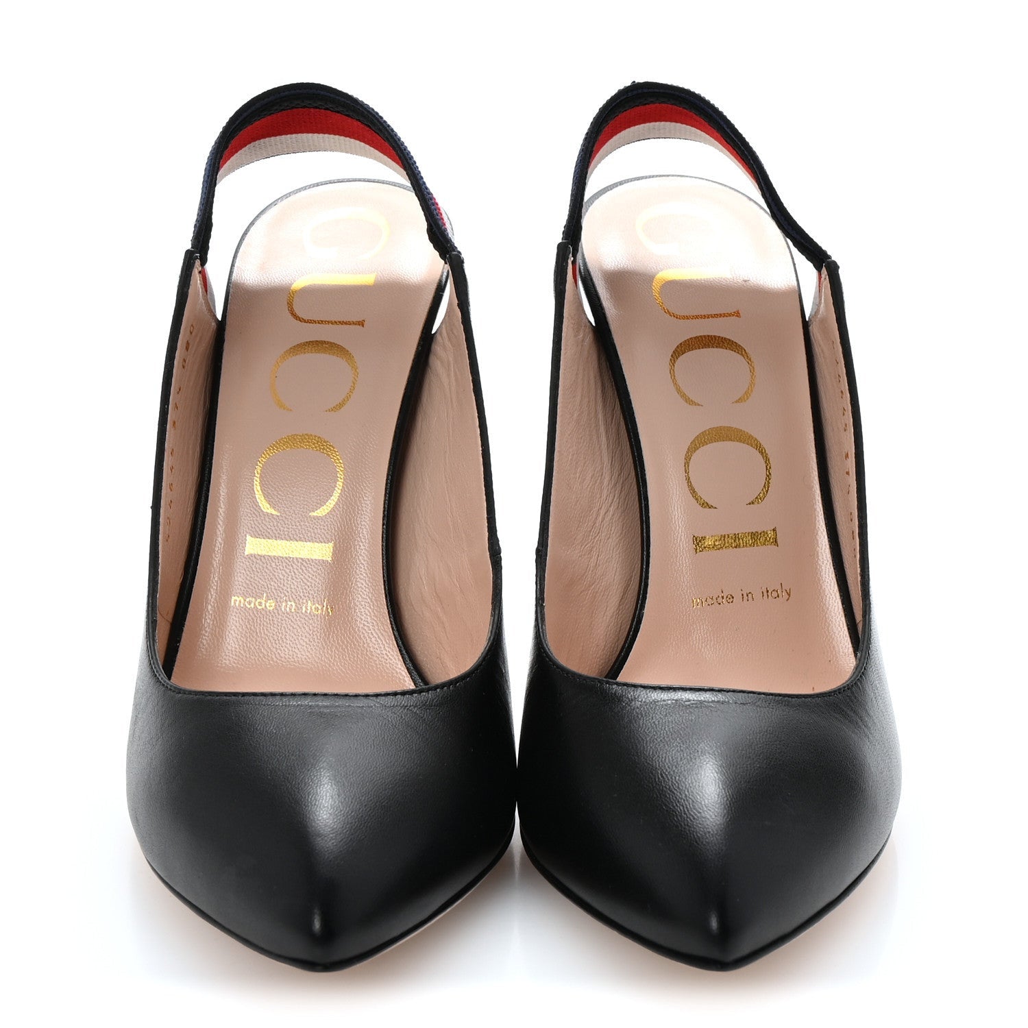 Gucci Malaga Kid Web Sylvie High Heel Slingback Pumps 37.5 Black 3 of 7