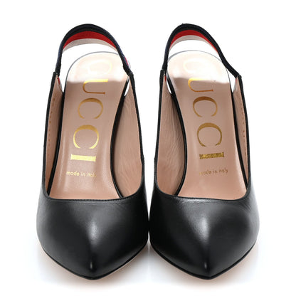 Gucci Malaga Kid Web Sylvie High Heel Slingback Pumps 37.5 Black 3 of 7