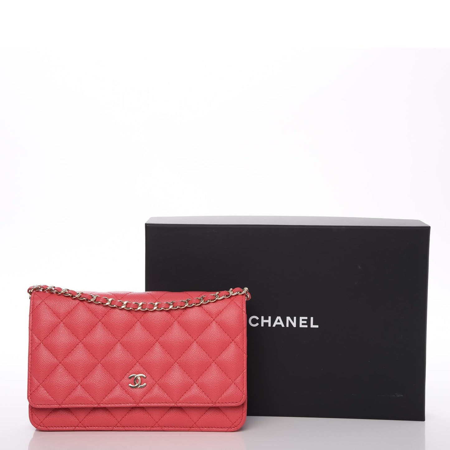 Caviar Quilted Wallet On Chain WOC Dark Pink