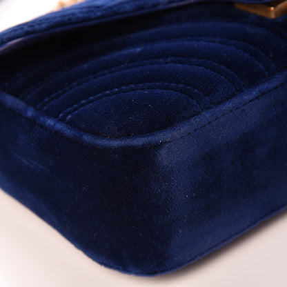 Gucci Velvet Matelasse Mini GG Marmont Shoulder Bag Cobalt Blue 9 of 14