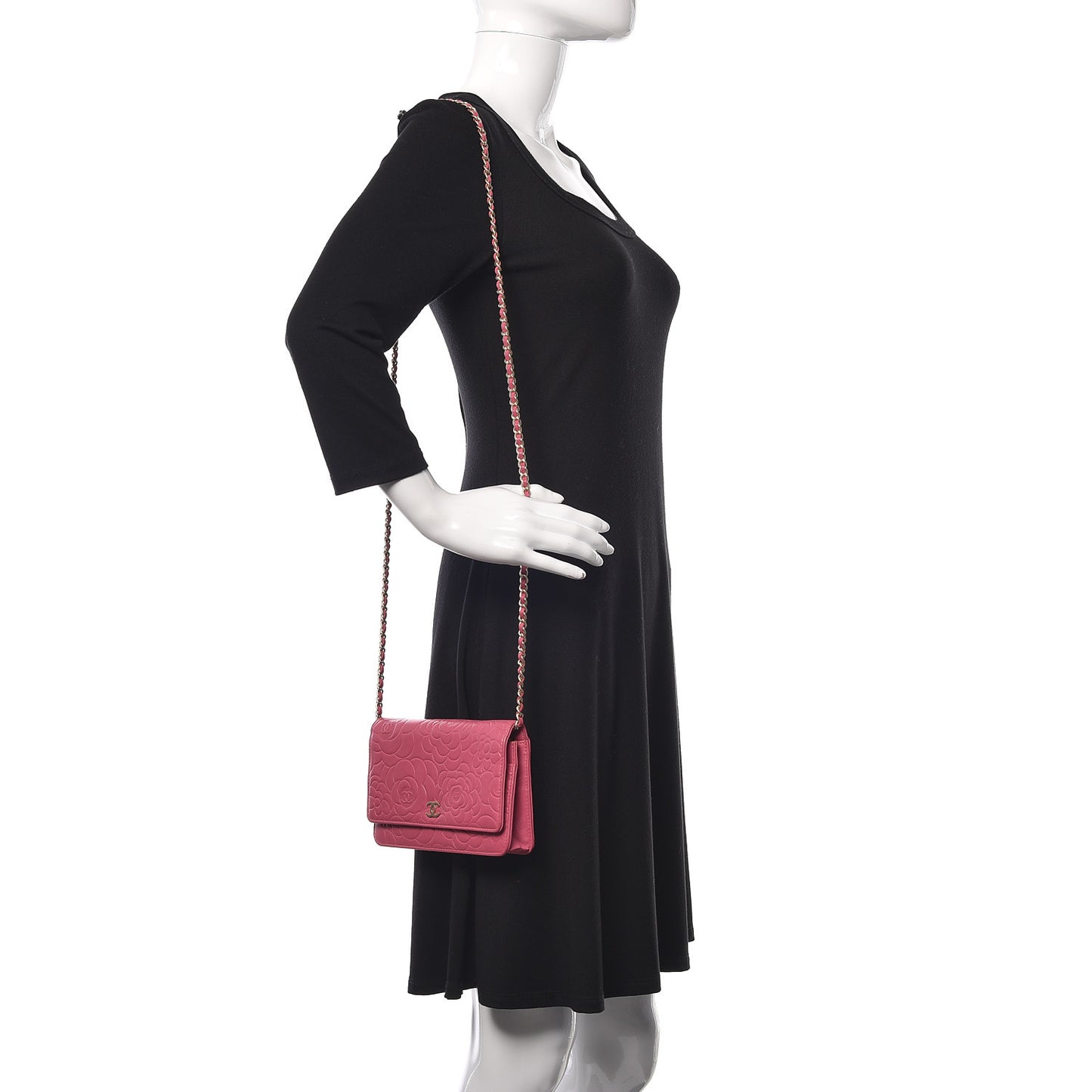 Lambskin Camellia Embossed Wallet On Chain WOC Pink