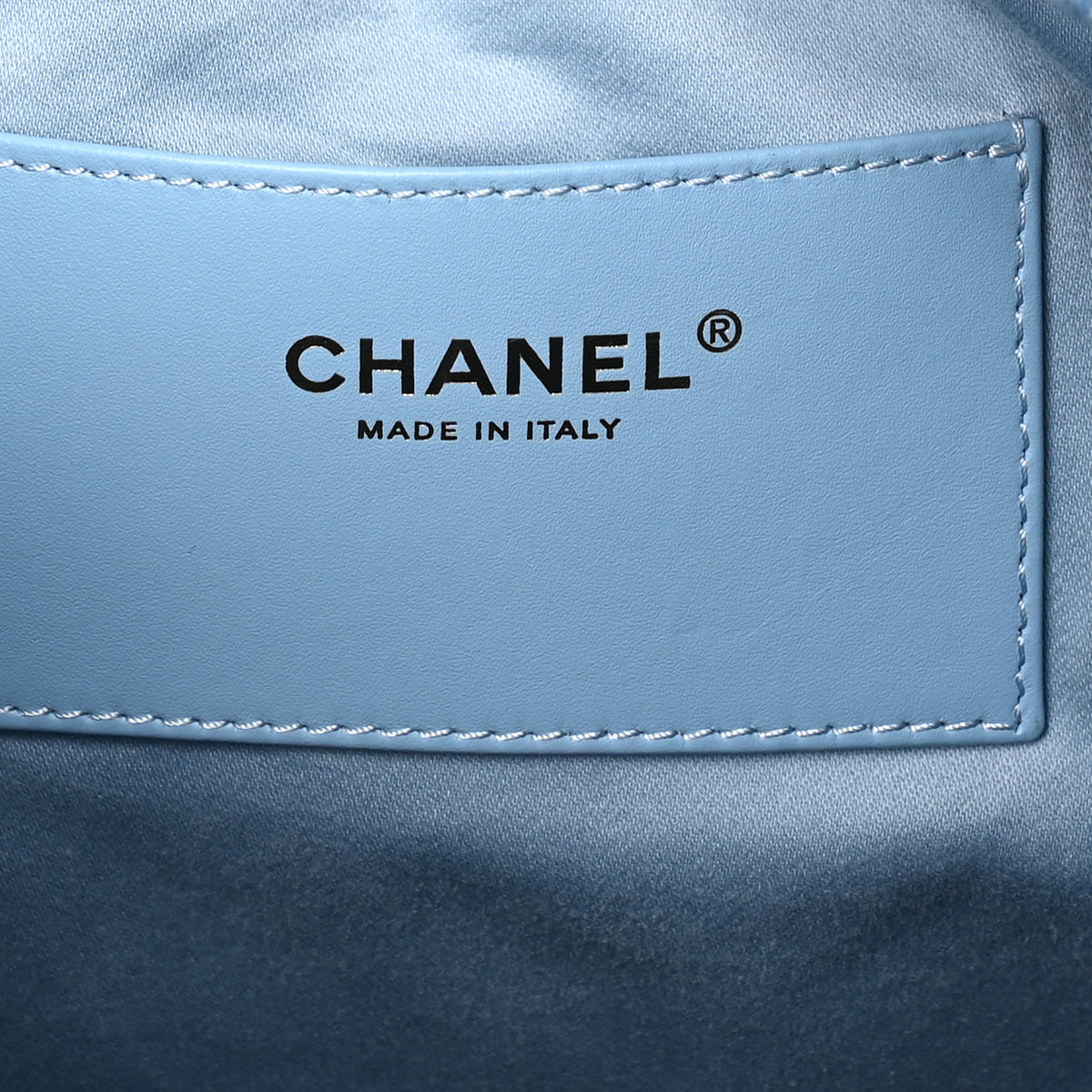 Washed Denim Quilted Medium Chanel 25 Handbag Blue