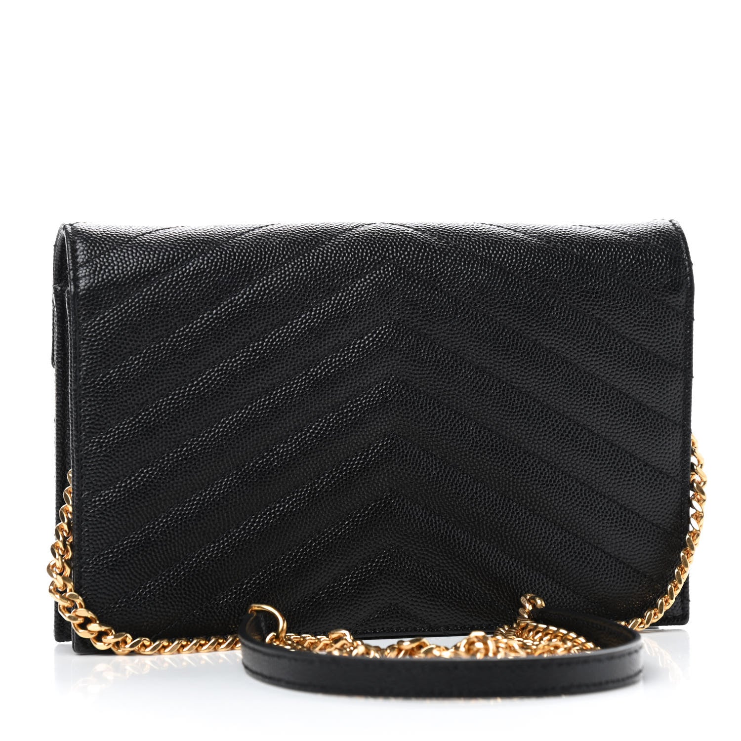 Saint Laurent Grain De Poudre Matelasse Chevron Monogram Envelope Chain Wallet Black 3 of 9