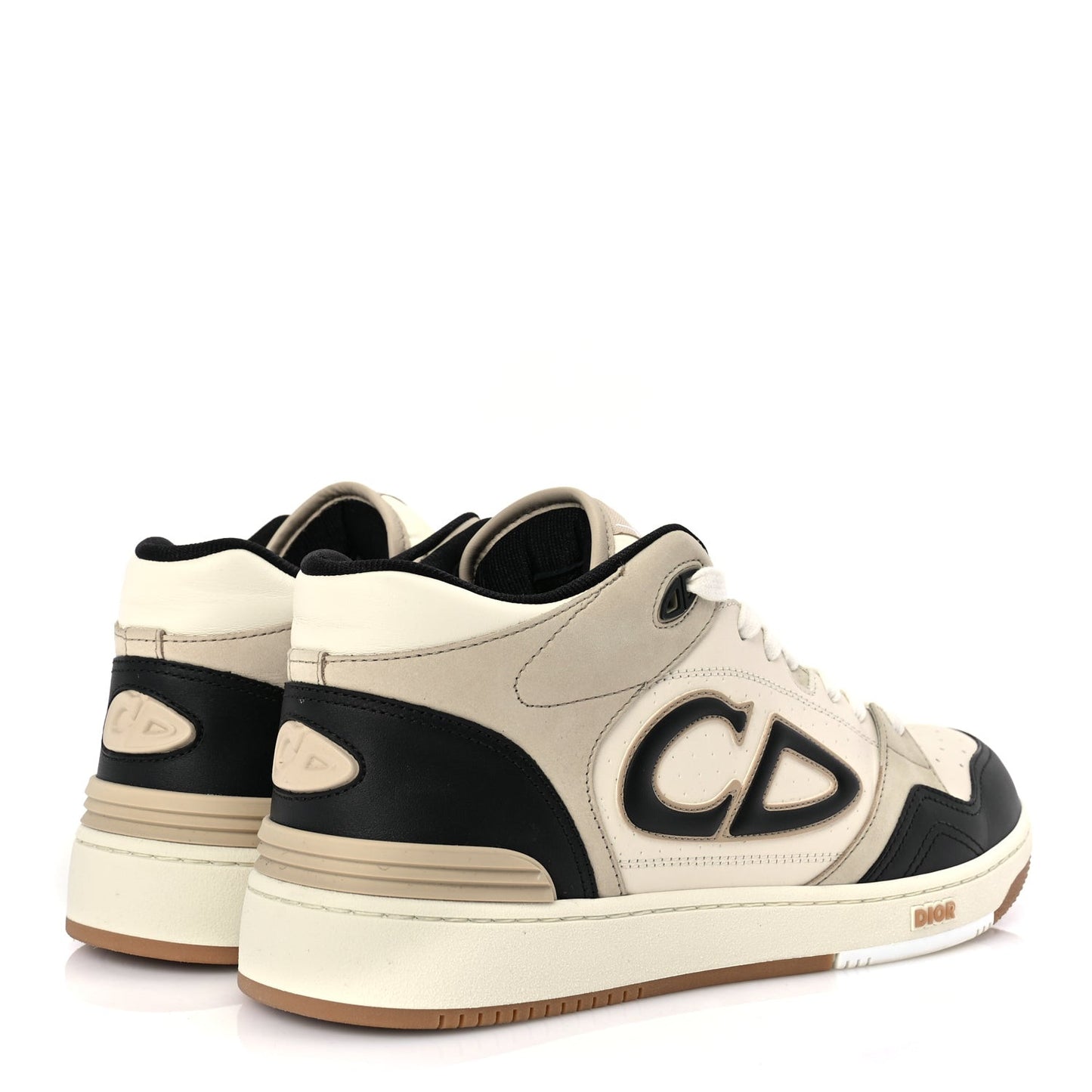 Smooth Calfskin Mens B57 Dribble Mid Top Sneaker 43 Beige Black