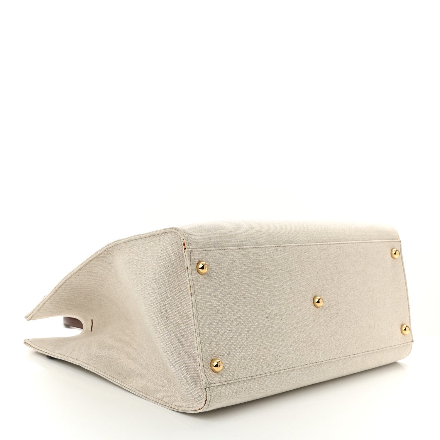 Fendi Canvas Vitello King Logo Embroidered Medium Sunshine Shopper Tote Grezzo Ghianda 4 of 7