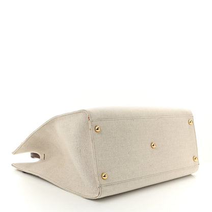 Fendi Canvas Vitello King Logo Embroidered Medium Sunshine Shopper Tote Grezzo Ghianda 4 of 7