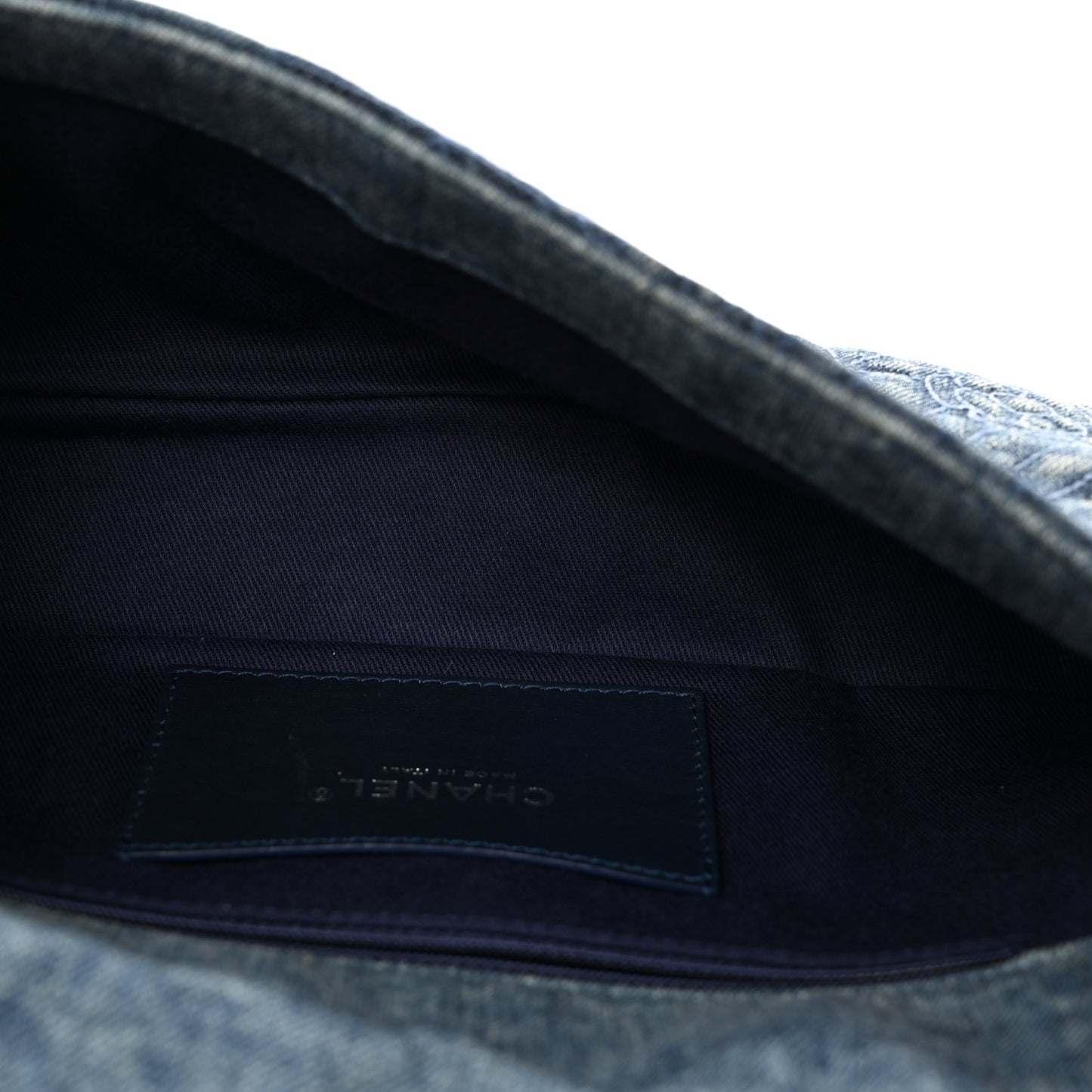 Denim Quilted Camellia Embroidered Medium Flap Blue