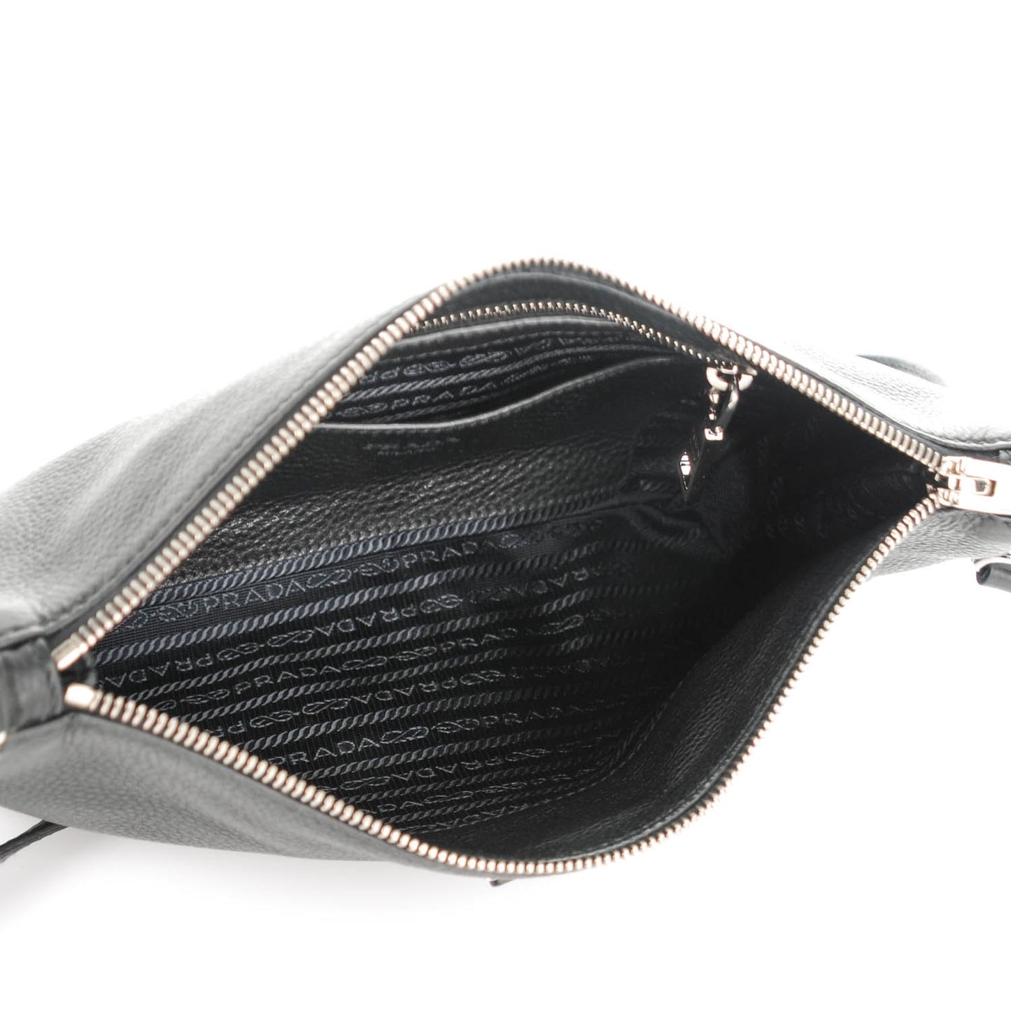 Vitello Daino Zippered Crossbody Bag Black