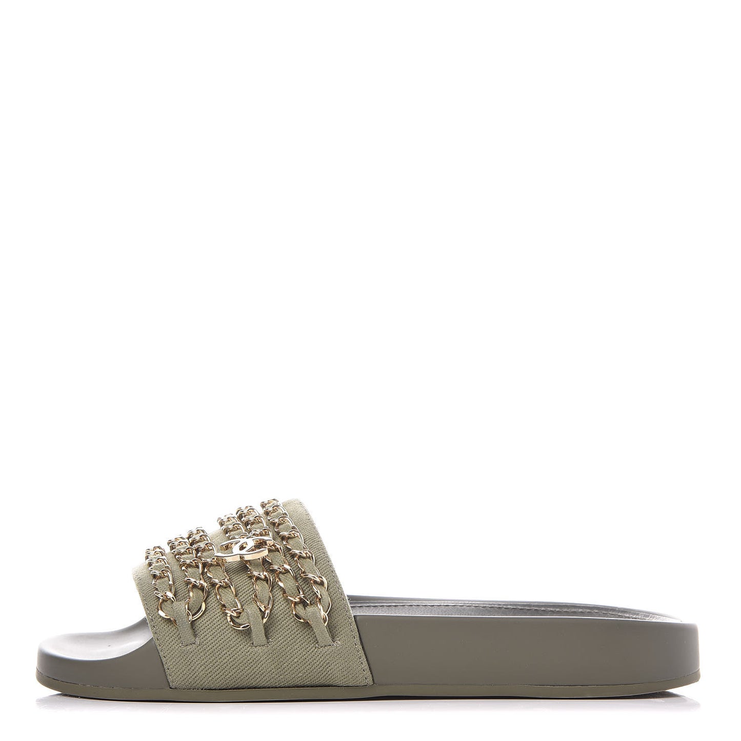 Canvas Chain Flat Sandals 36 Khaki