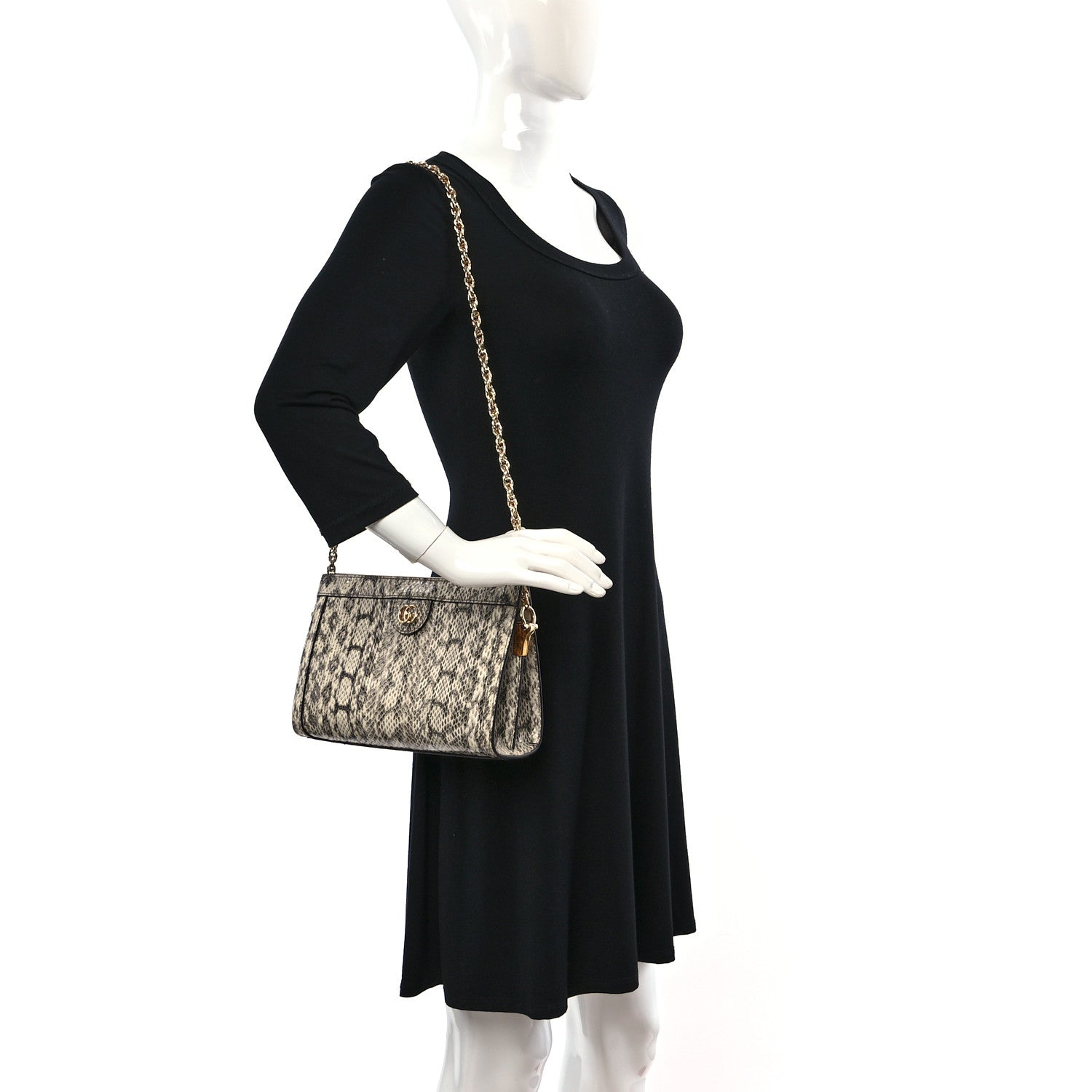 Gucci Snakeskin GG Small Ophidia Chain Shoulder Bag Roccia 2 of 9