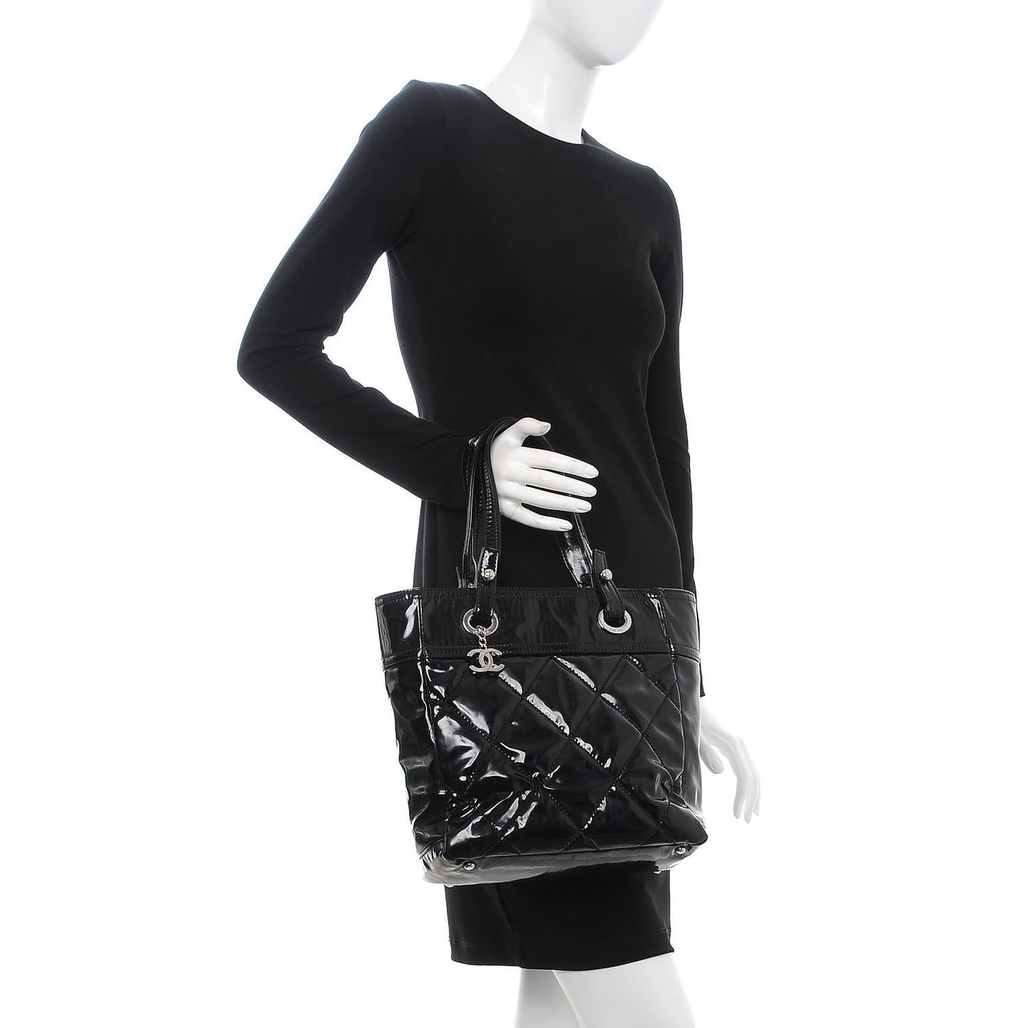 Vinyl Quilted Small Paris Biarritz Tote Black