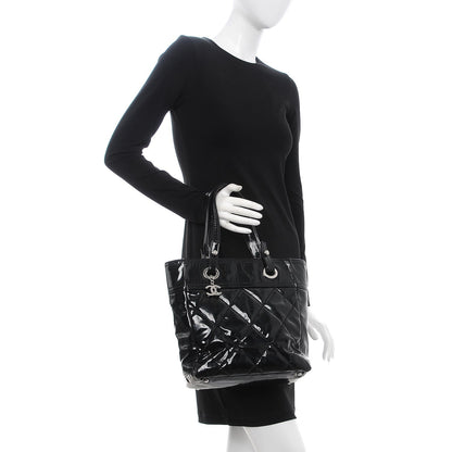 Chanel Vinyl Quilted Small Paris Biarritz Tote Black 2 of 7
