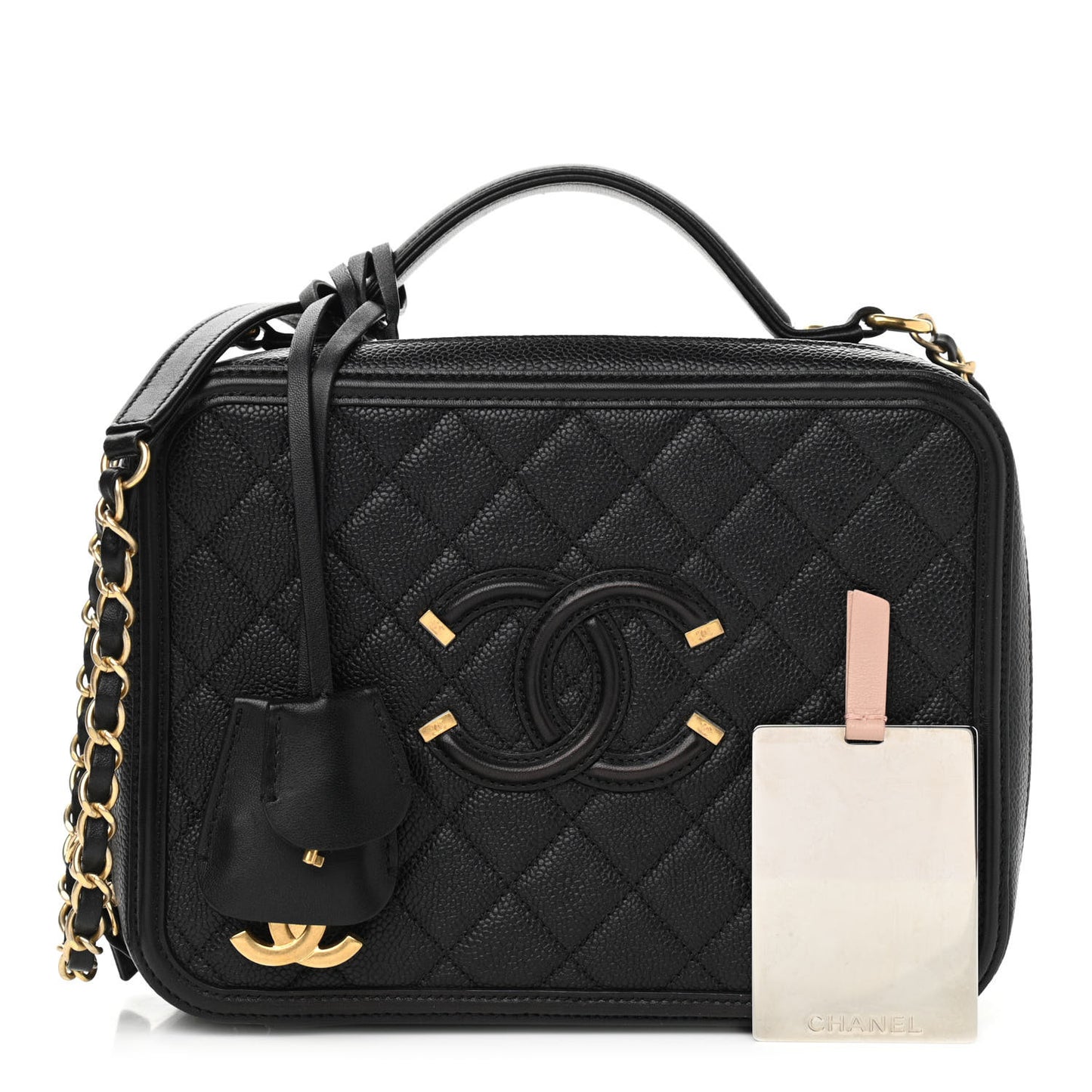 Caviar Quilted Large CC Filigree Vanity Case Black
