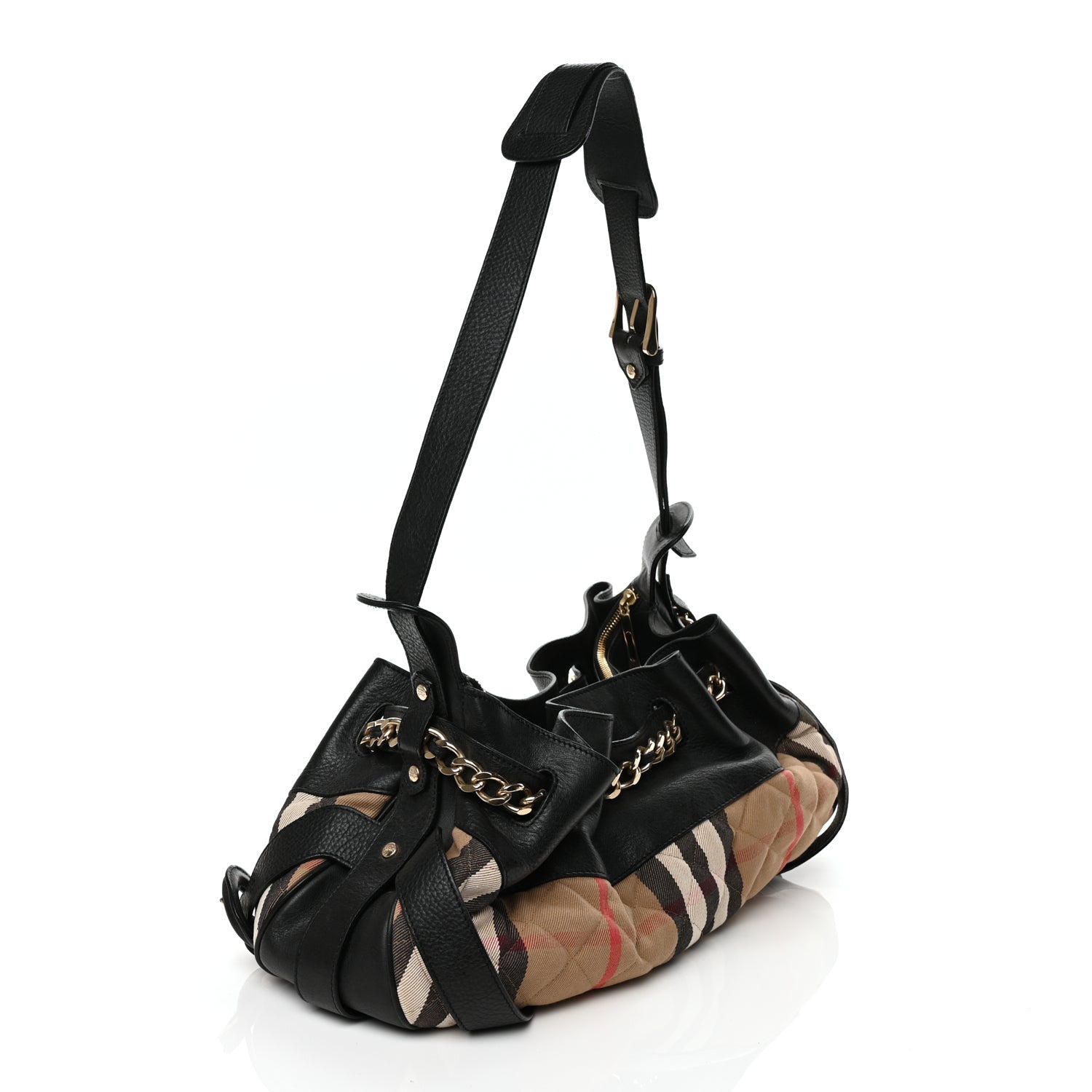 Burberry Grainy Calfskin House Check Margaret Bag Black 2 of 9
