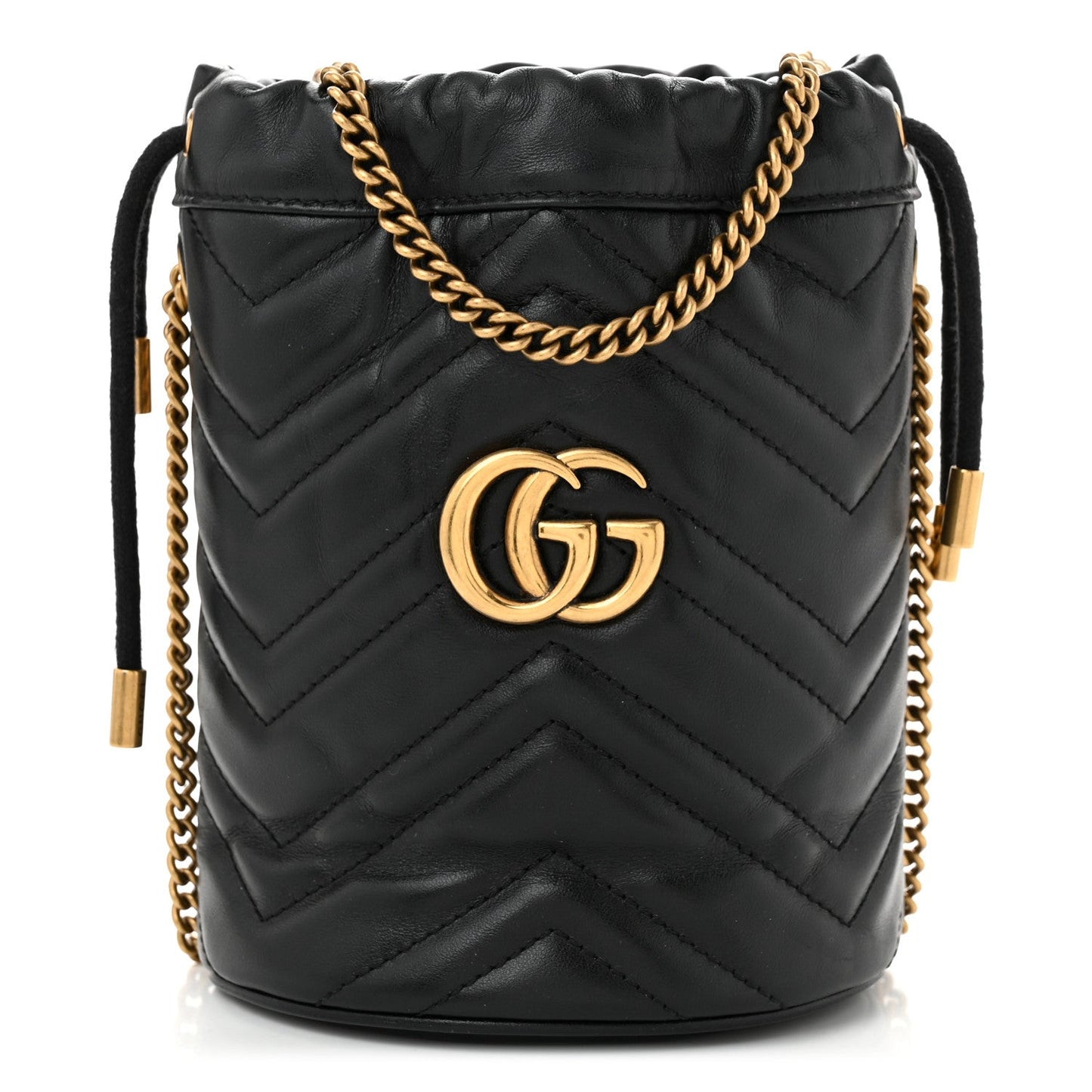 Calfskin Matelasse Mini GG Marmont 2.0 Bucket Bag Black