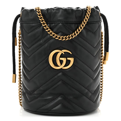 Gucci Calfskin Matelasse Mini GG Marmont 2.0 Bucket Bag Black 1 of 7