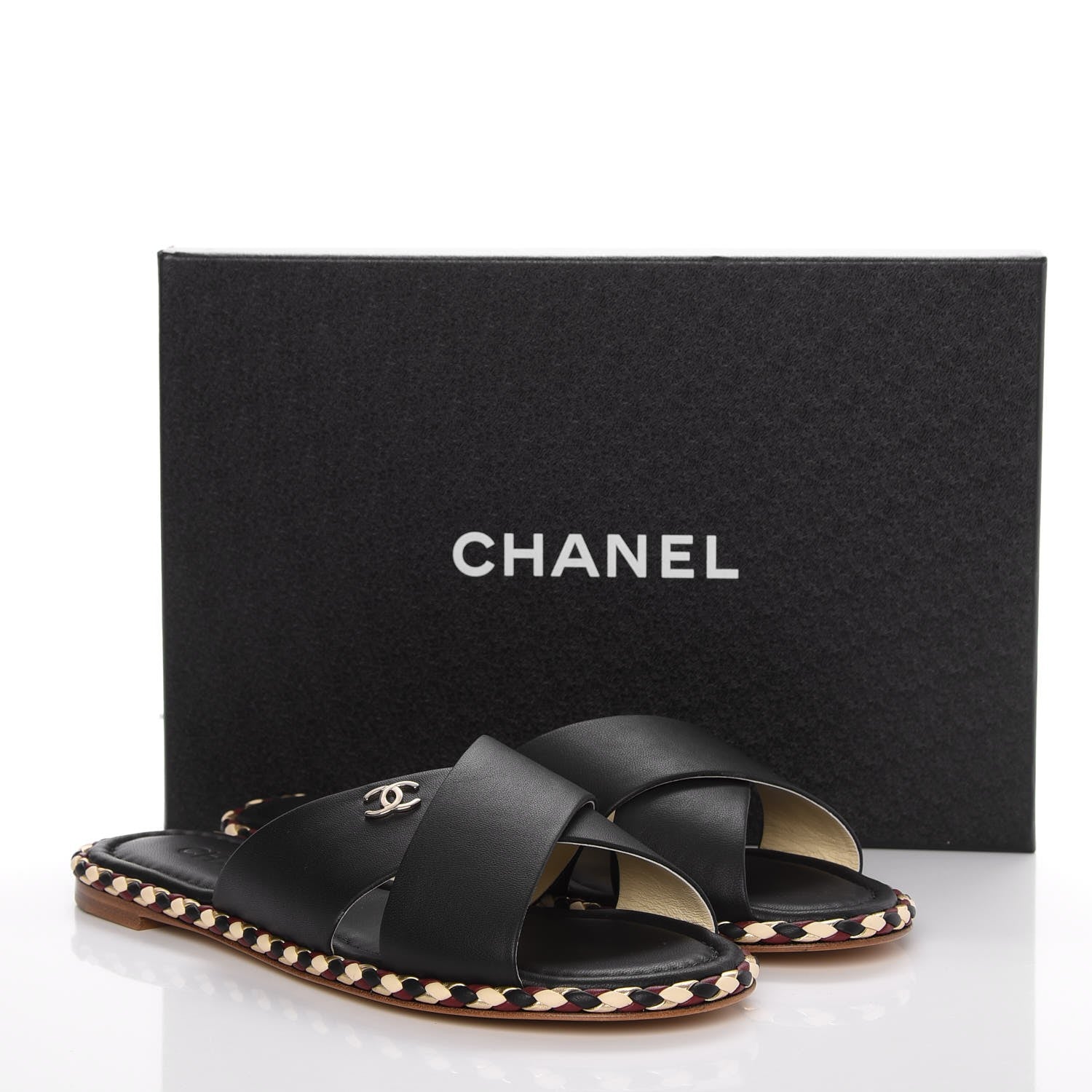 Chanel Lambskin Braided Mule Sandals 39 Black 9 of 9