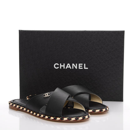 Chanel Lambskin Braided Mule Sandals 39 Black 9 of 9