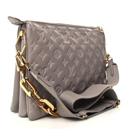 Louis Vuitton Lambskin Embossed Monogram Coussin MM Grey 3 of 11