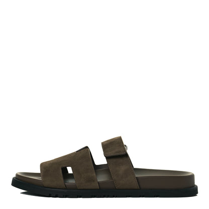 Hermes Suede Goatskin Mens Chypre Sandals 43 Vert Army 1 of 10