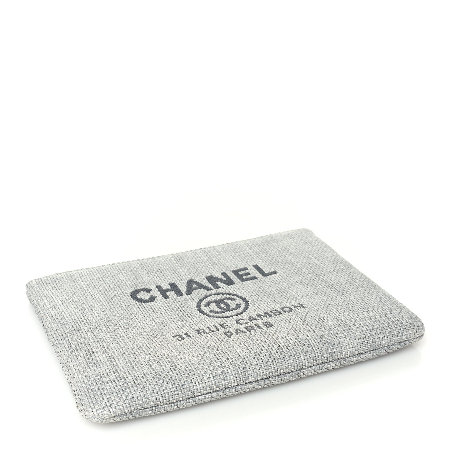 Chanel Woven Straw Raffia Medium Deauville Cosmetic Pouch  Grey 3 of 9
