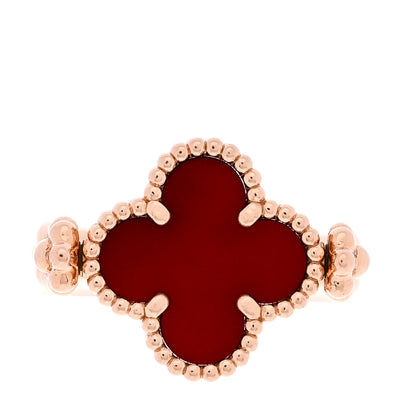 Van Cleef & Arpels 18K Rose Gold Diamond Carnelian Reversible Guilloche Vintage Alhambra Ring 52 6 1 of 6